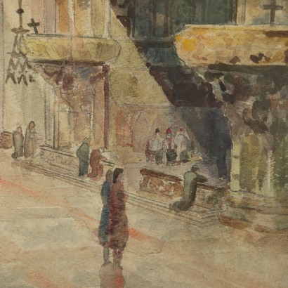 Watercolor by Nan Borazzo Interior of the Milan Cathedral 20th Century