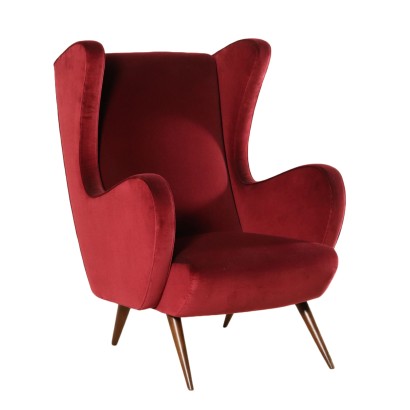 Bergere Armchair Foam Velvet Wood Vintage Italy 1950s