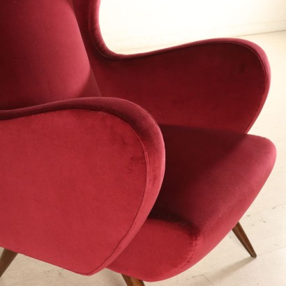 Bergere Armchair Foam Velvet Wood Vintage Italy 1950s