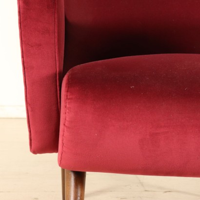 Bergere Armchair Foam Velvet Wood Vintage Italy 1950s