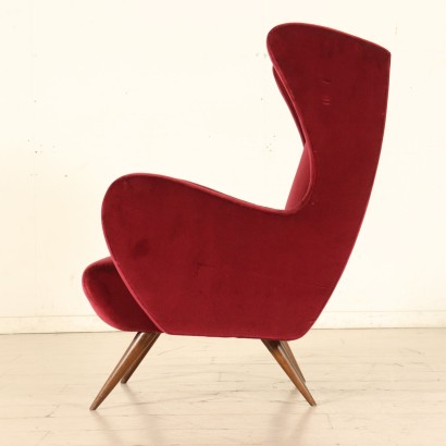 Bergere Armchair Foam Velvet Wood Vintage Italy 1950s