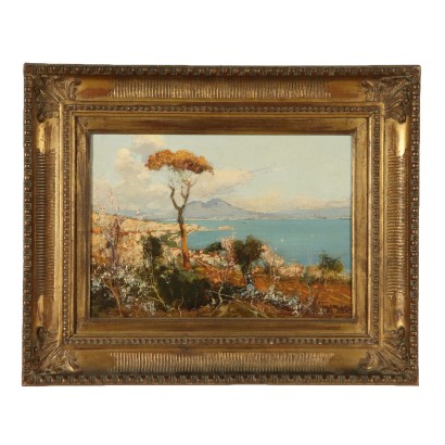 Vue de Golfo de Napoli Giuseppe Casciaro Huile sur Carton 1929