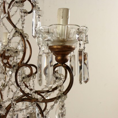 Antique Chandelier Iron Crystal Pendants Italy Late 1800s