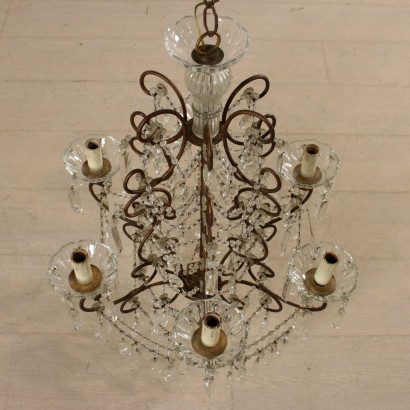 Antique Chandelier Iron Crystal Pendants Italy Late 1800s