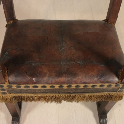 Large Walnut Highchair Leather Italy First Half of 1700s