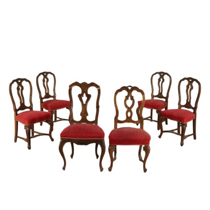 Set of Six Walnut Chairs Italy First Half of 1900s