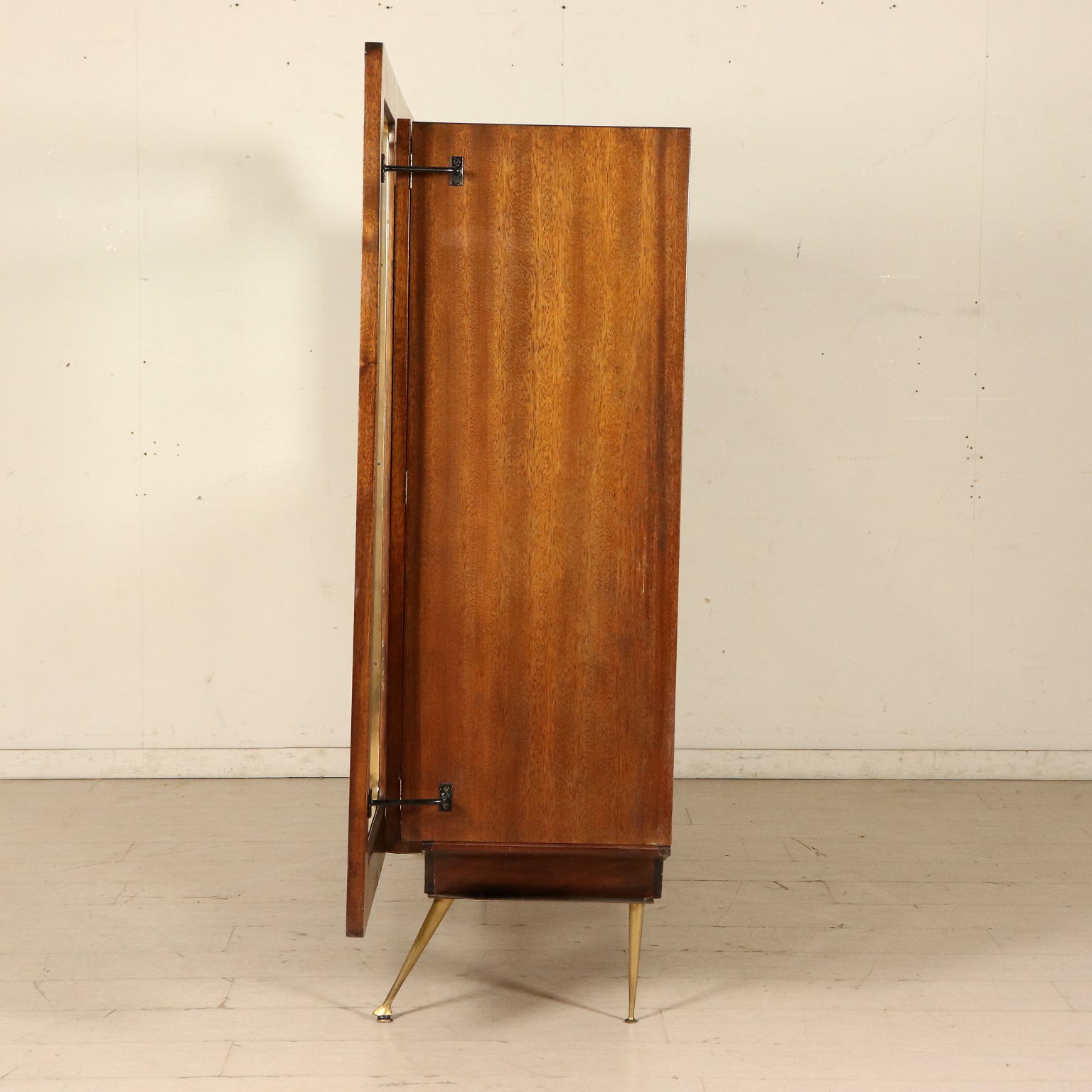 Cabinet Walnut Veneer Aluminium Brass Vintage Italy 1960s