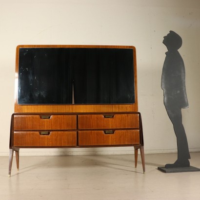 Chest of Drawers with Mirror Mahogany Veneer Vintage Italy 1950s