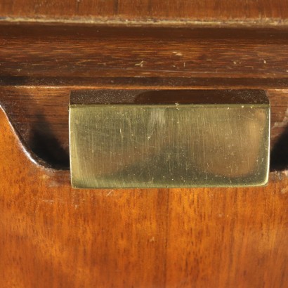 Pair of Nightstands Mahogany Veneer Brass Glass Vintage Italy 1950s