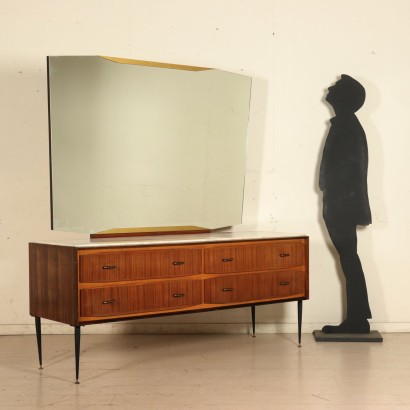 Buffet with Mirror Rosewood Veneer Marble Vintage Italy 1960s