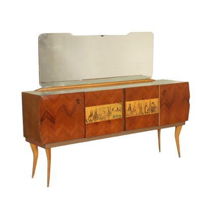 Buffet with Mirror Oak Mahogany Vintage Italy 1950s-1960s