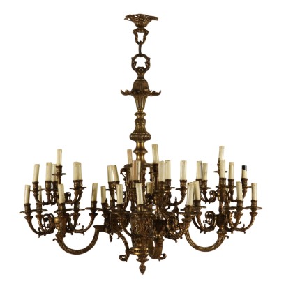 Large Chandelier Treated Bronze Italy First Half of 1900s