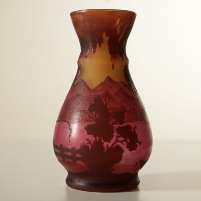 Vase Gallé Verre Polychromie Marque en relief France '900