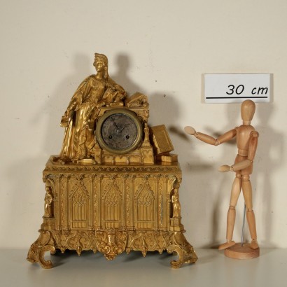 Neo-Gothic Table Clock Gilded Bronze France Mid 19th Century