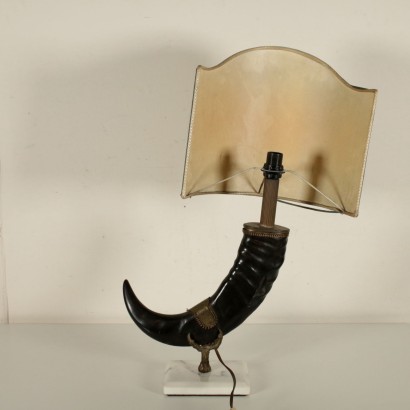 Table Lamp Animal Horn White Marble Base 20th Century