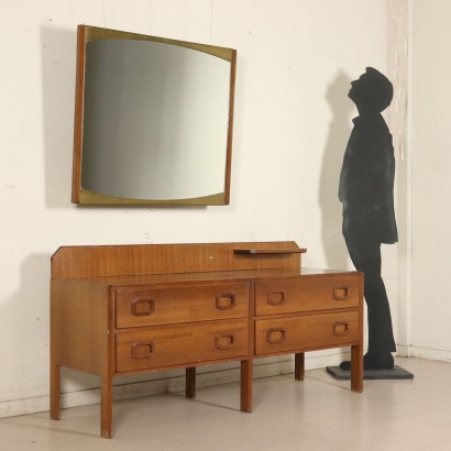 Crédence avec Miroir Placage d'Acajou Miroir Laiton Italie Années 60