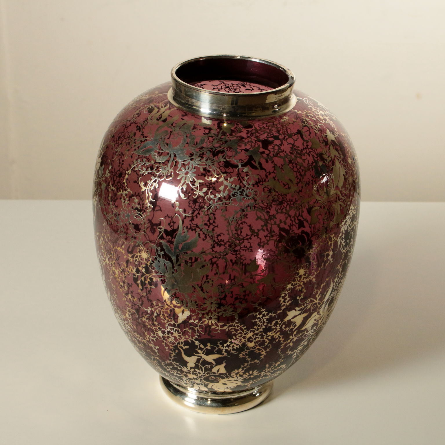 Pair Of Glass Vases Silver Plant Ornaments Italy 1940s 1950s