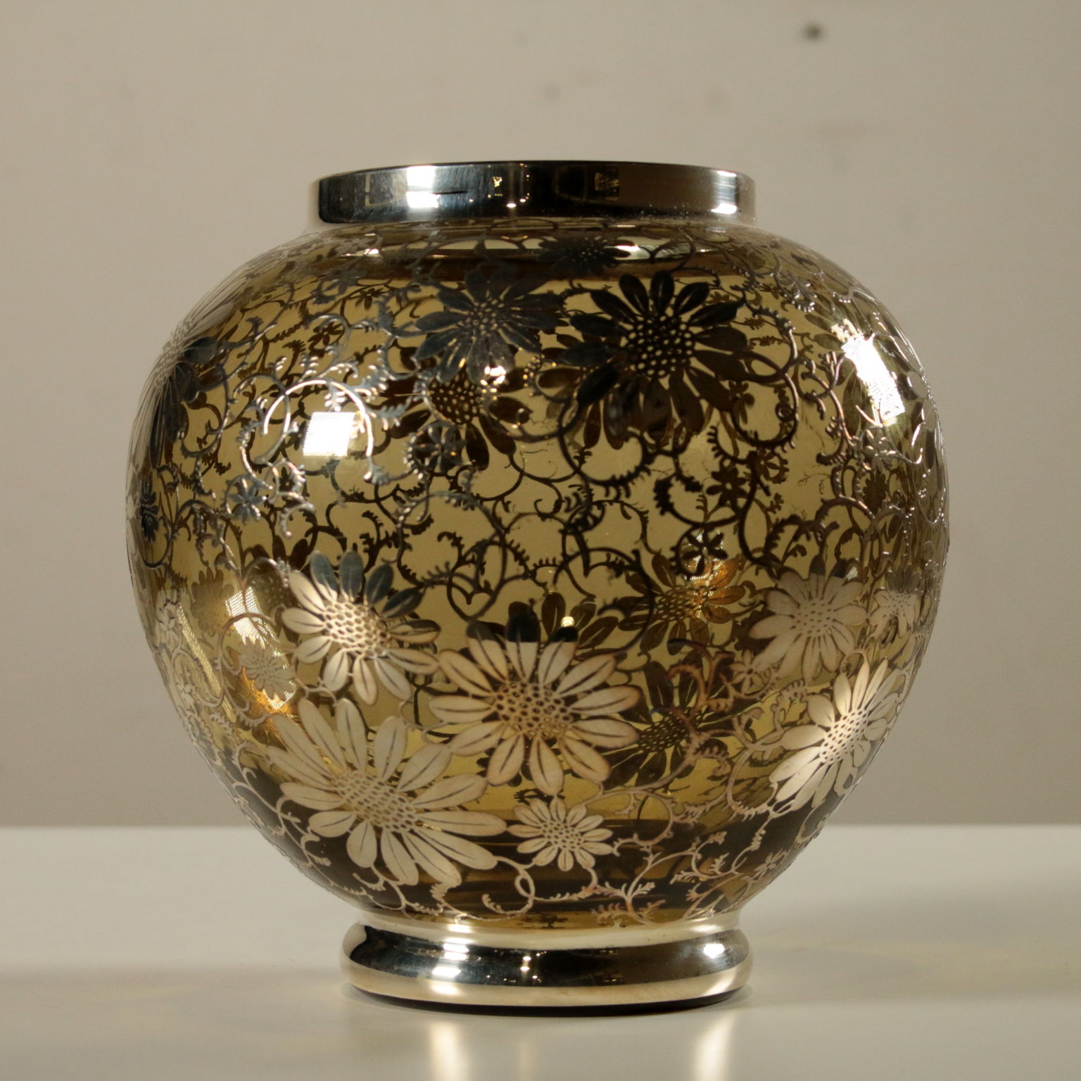 Pair Of Glass Vases Silver Plant Ornaments Italy 1940s 1950s