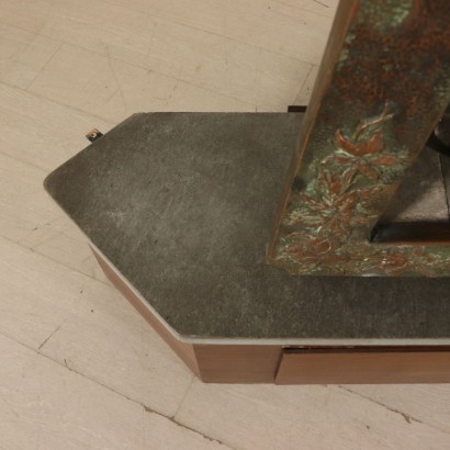 Kamin Federico Quatrini Keramik Eisen Granit Italien 60er Jahre.