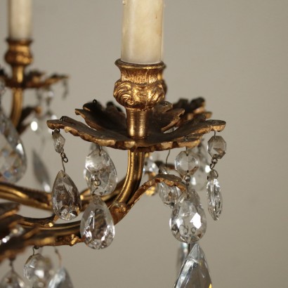 Bronze Chandelier Crystal Pendants Italy Early 1900s