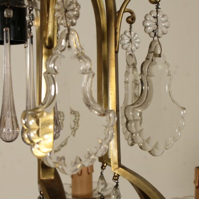 Brass and Cristal Chandelier Italy Mid 20th Century