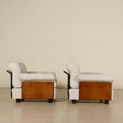 Pair of Armchairs Stained Poplar Veneer Vintage Italy 1960s