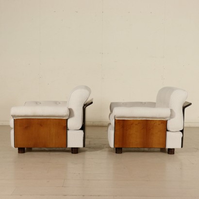 Pair of Armchairs Stained Poplar Veneer Vintage Italy 1960s