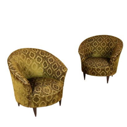 Pair of Armchairs Springs Velvet Vintage Italy 1950s