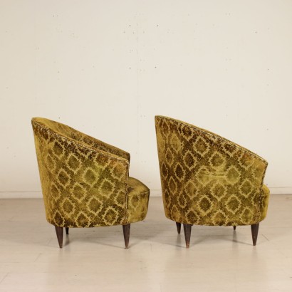 Pair of Armchairs Springs Velvet Vintage Italy 1950s