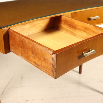 Desk with Drawers Stained Beech Mahogany Veneer Glass Vintage 1950s