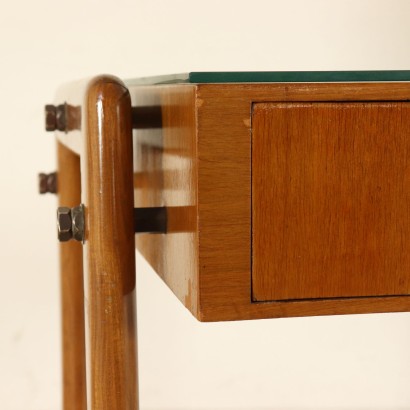 Desk with Drawers Stained Beech Mahogany Veneer Glass Vintage 1950s