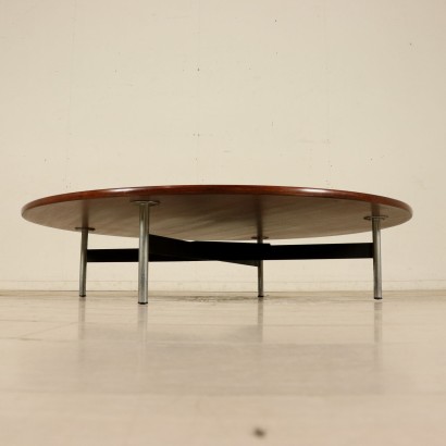 Coffee Table Teak Veneer Metal Vintage Manufactured in Italy 1960s