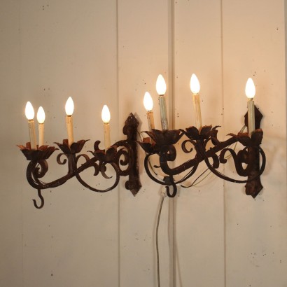 Pair of Wrought Iron Lights Manufactured in Italy Late 1600s