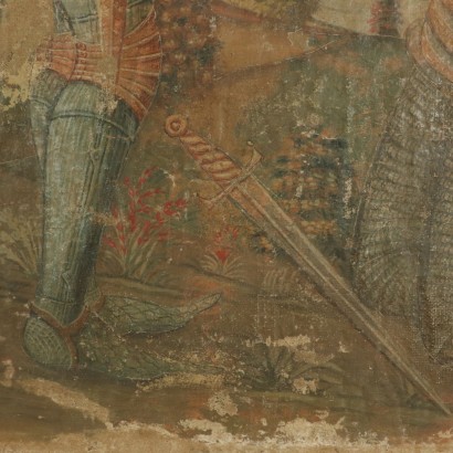 Fausse Déchirure de Fresque avec Scène Médiévale XXeme siècle