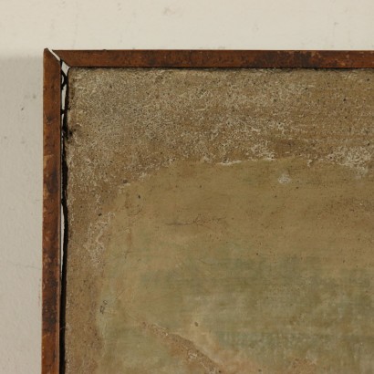 Finto strappo d'affresco con scena medievale-particolare