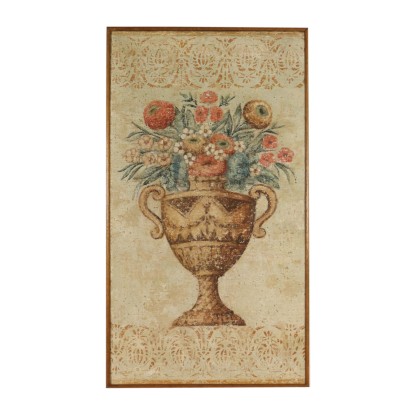 Pittura Antica-Finto strappo d'affresco con vaso di fiori