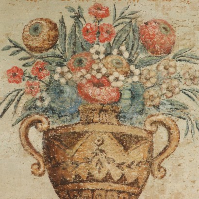 Finto strappo d'affresco con vaso di fiori