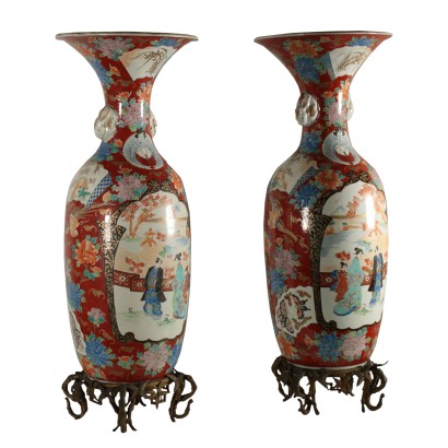 Pair of Porcelain Imari Vases Made in Japan Late 1800s