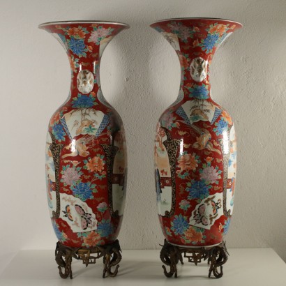 Pair of Porcelain Imari Vases Made in Japan Late 1800s