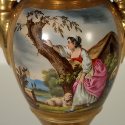 Pair of Empire Vases Gilded Porcelain Early 1800s