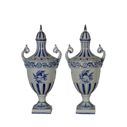 Pair of Ceramic Vases Nove Italy Second Half of 1900s