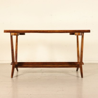 Game Table Oak Veneer Glass Vintage Italy 1950s