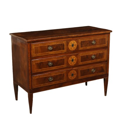 Chest of Drawers Walnut Feather Banded Italy Early 1800s