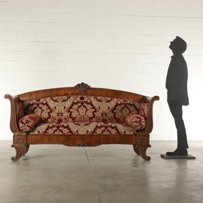 Carved Walnut Sofa Manufactured in Italy Mid 1800s