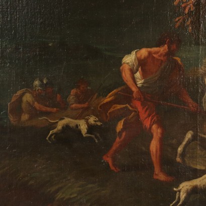 Large Landscape Wild Boar Hunting Oil on Canvas 18th Century