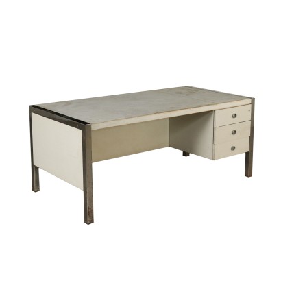 Bureau avec Tiroirs Bois laqué Métal chromé Vintage Italie Années 60