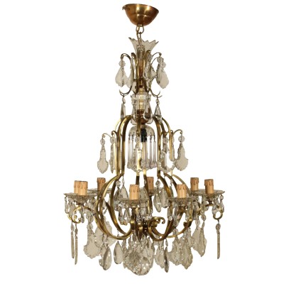 Brass and Cristal Chandelier Italy Mid 20th Century