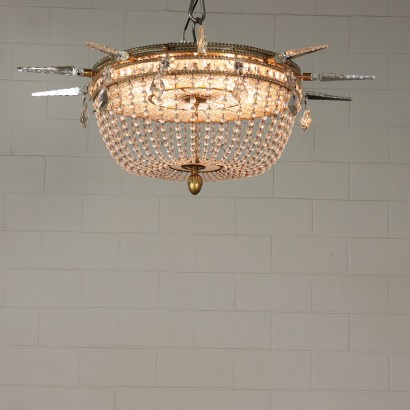 Revival Ceiling Light Crystal Brass Italy Early 20th Century