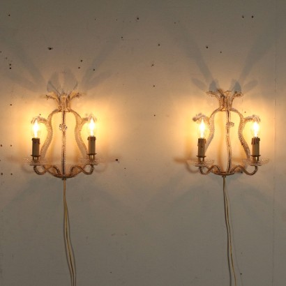 Pair of Sconces Two Lights Manufactured in Italy Mid 1900s