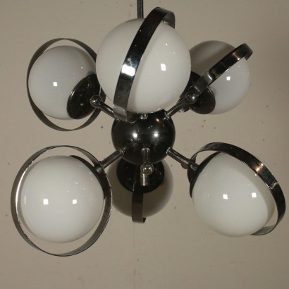 Ceiling Lamp Chromed Aluminium Milk Glass Vintage Italy 1960s